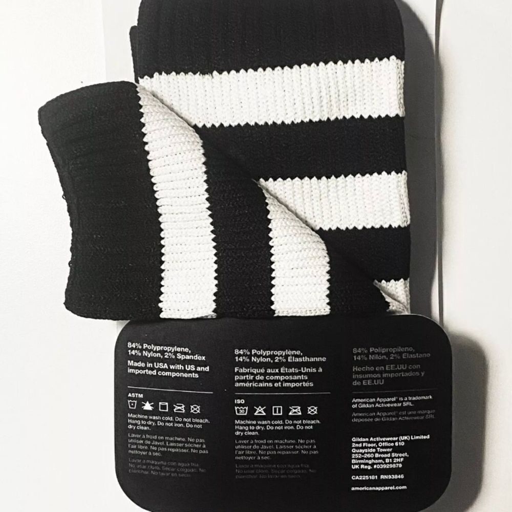 Vintage NEW American Apparel Thigh High Thick Socks Black White Stripes rare y2k - Picture 3 of 6